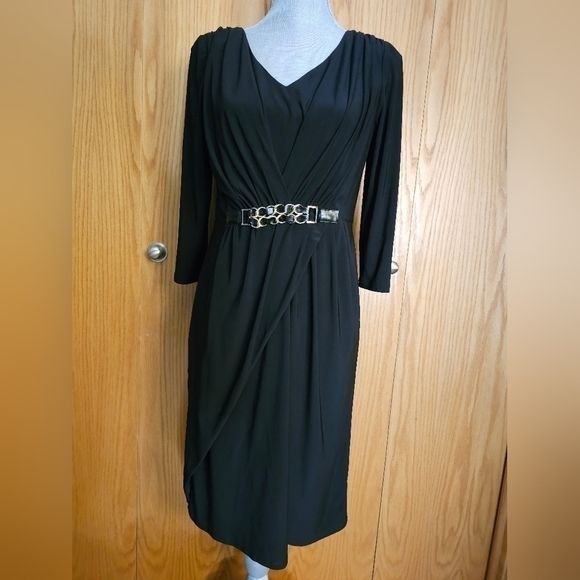 MSK Black Dress Gold Chain Belt Faux Wrap Size 6 - Picture 1 of 4